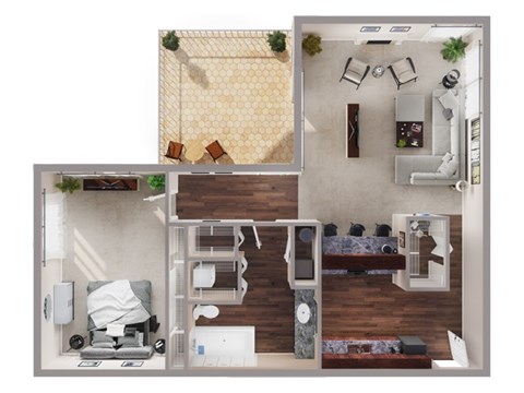 Floor plan for 1 bed, 1 bath, 782 sqft
